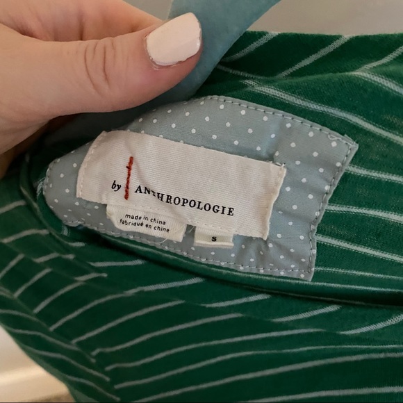 Anthropologie green and blue stripe peplum top - Picture 2 of 3